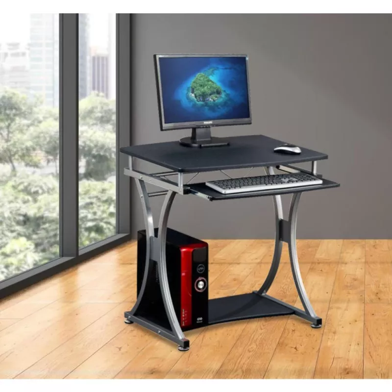 Techly Compact Desk per PC con vano tastiera estraibile, nero grafite ICA-TB 328BK