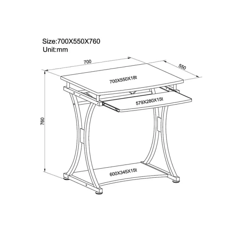 Techly Compact Desk per PC con vano tastiera estraibile, nero grafite ICA-TB 328BK