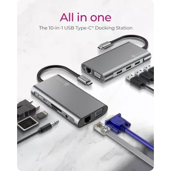 ICY BOX IB-DK4040-CPD con filo USB 3.2 Gen 1 (3.1 Gen 1) Type-C antracite, nero