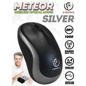 Mouse ottico wireless Rebeltec METEOR argento RBLMYS00050 USB