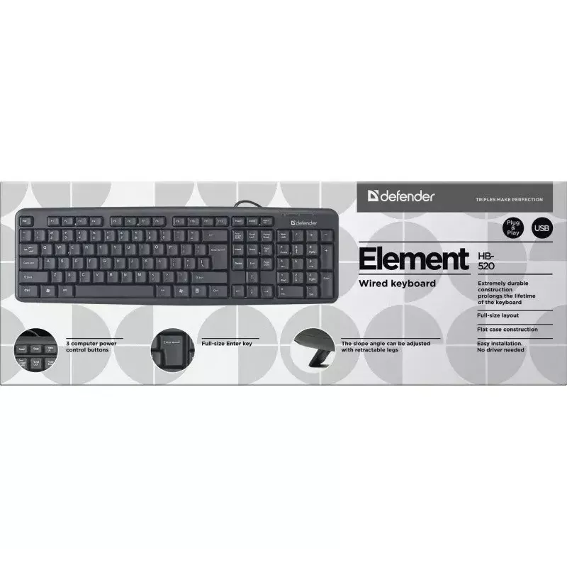 Tastiera USB con filo DEFENDER HB-520 – layout compatto, connessione USB