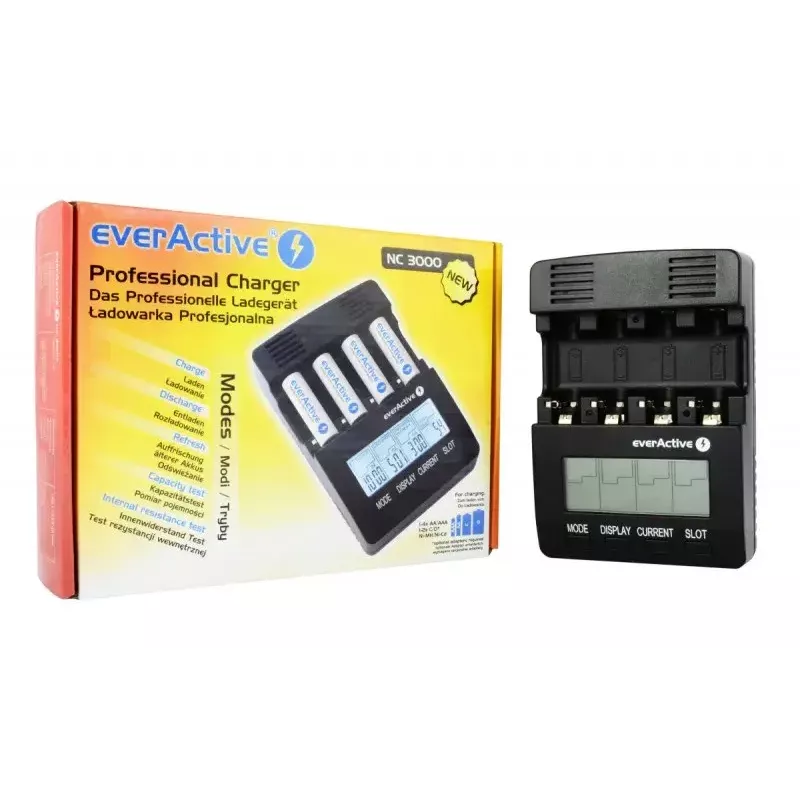 everActive NC-3000 caricabatterie a microprocessore per batterie AA/AAA/C/D