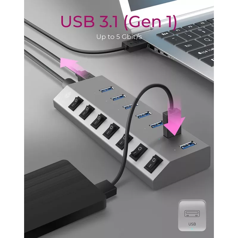 ICY BOX IB-HUB1701-C3 USB 3.2 Gen 1 (3.1 Gen 1) Type-B 5000 Mbit/s antracite
