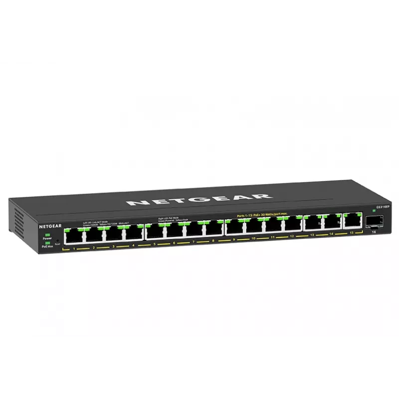 NETGEAR GS316EP-100PES switch di rete Managed Gigabit Ethernet (10/100/1000) Power over Ethernet (PoE) nero