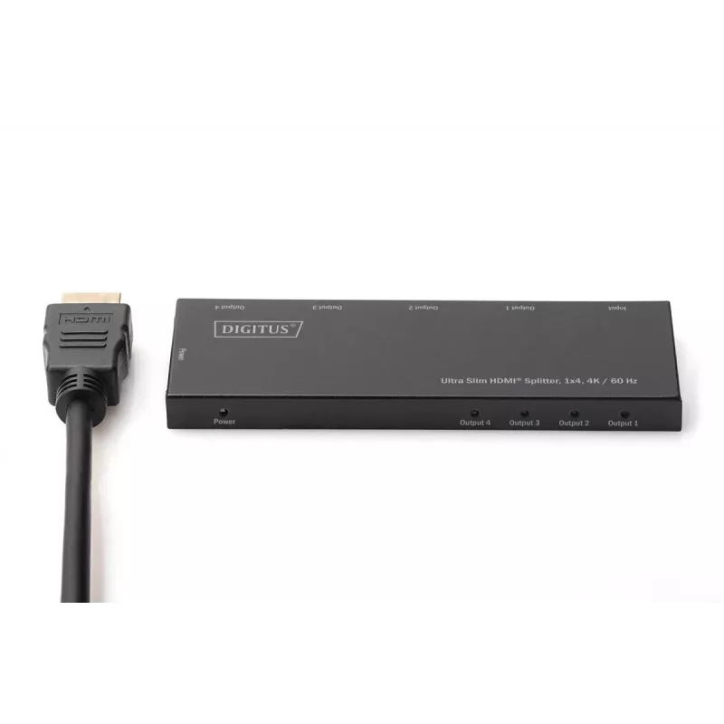 Splitter HDMI Ultra Slim DIGITUS, 1x4, 4K/60Hz HDR, HDCP 2.2, 18 Gbps, alimentato Micro USB