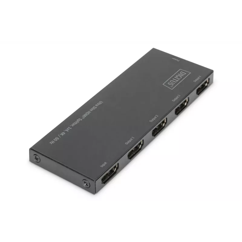 Splitter HDMI Ultra Slim DIGITUS, 1x4, 4K/60Hz HDR, HDCP 2.2, 18 Gbps, alimentato Micro USB