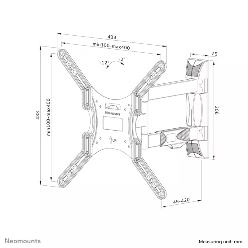 Supporto da parete per TV Neomounts WL40-550BL14 40-55 pollici - completamente orientabile - montaggio semplice