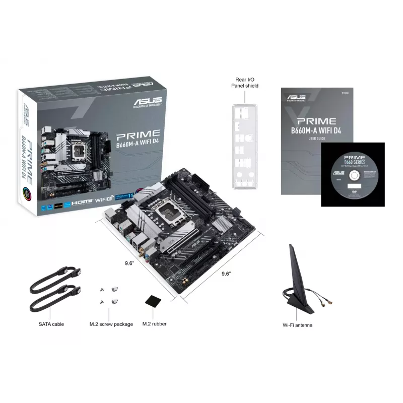 Scheda madre ASUS PRIME B660M-A WIFI D4 — Intel B660, LGA 1700, micro ATX, DDR4, 4 DIMM, Wi‑Fi 6, 2x M.2