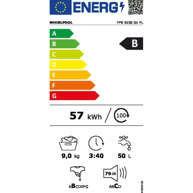 Whirlpool FFB 9258 SV PL lavatrice a libera installazione, a carica frontale, 9 kg, 1200 giri/min, bianca