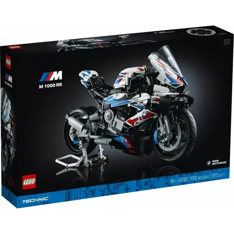 LEGO Technic modellino moto BMW M1000RR 42130 con motore dettagliato e sospensioni funzionanti