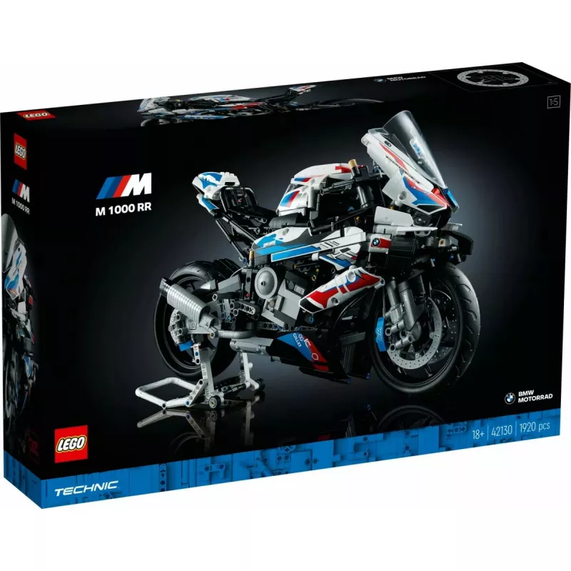 LEGO Technic modellino moto BMW M1000RR 42130 con motore dettagliato e sospensioni funzionanti