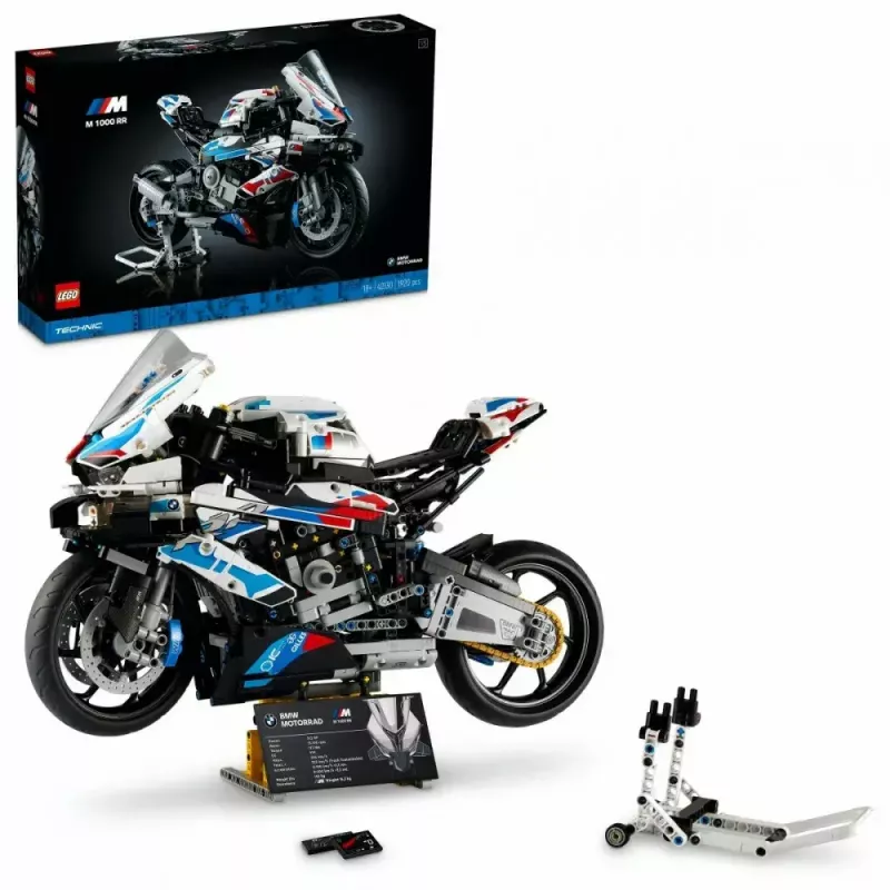 LEGO Technic modellino moto BMW M1000RR 42130 con motore dettagliato e sospensioni funzionanti
