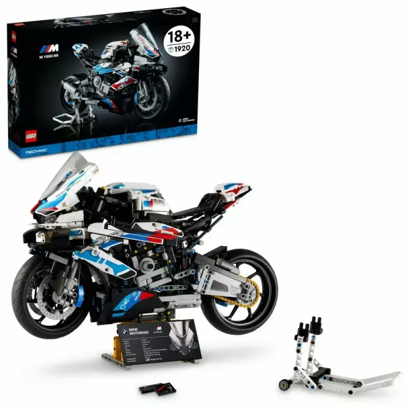 LEGO Technic modellino moto BMW M1000RR 42130 con motore dettagliato e sospensioni funzionanti