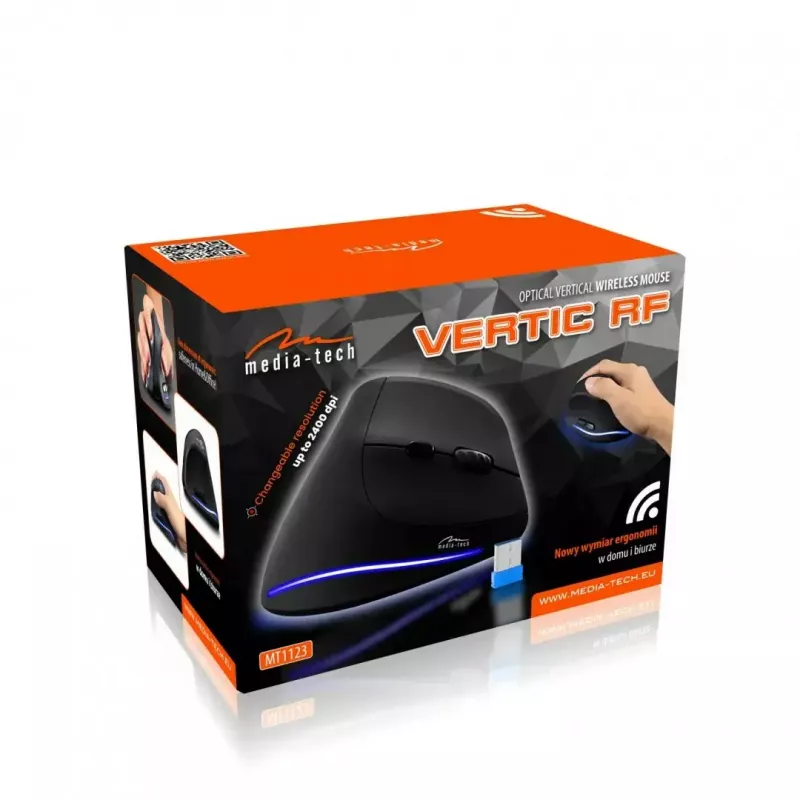 Mouse verticale wireless MEDIA-TECH MT1123, nero, 2400 DPI, 5 tasti, ricevitore RF-USB