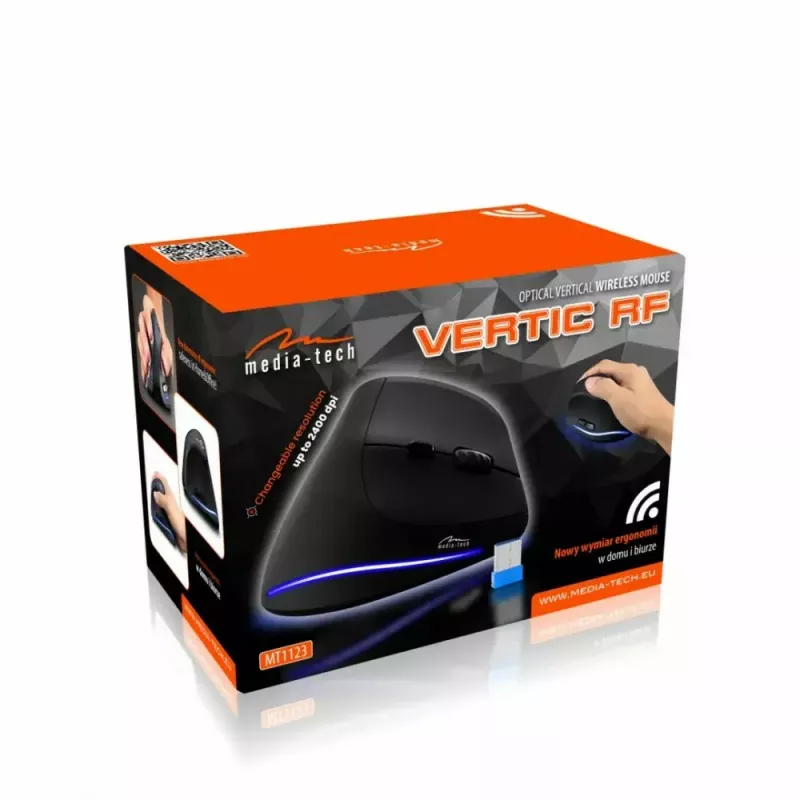 Mouse verticale wireless MEDIA-TECH MT1123, nero, 2400 DPI, 5 tasti, ricevitore RF-USB
