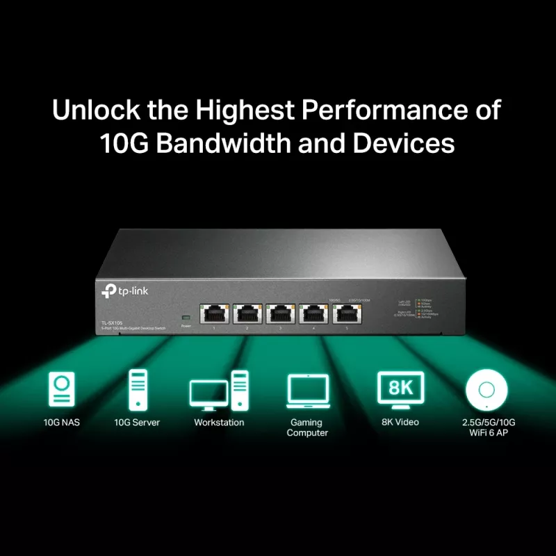 Switch non gestito TP-Link TL-SX105 5 porte 10G da scrivania