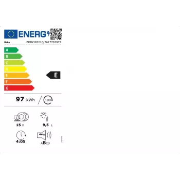 Beko BDIN38521Q Lavastoviglie completamente integrabile, 15 coperti, 44 dB