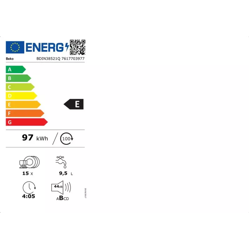 Beko BDIN38521Q Lavastoviglie completamente integrabile, 15 coperti, 44 dB