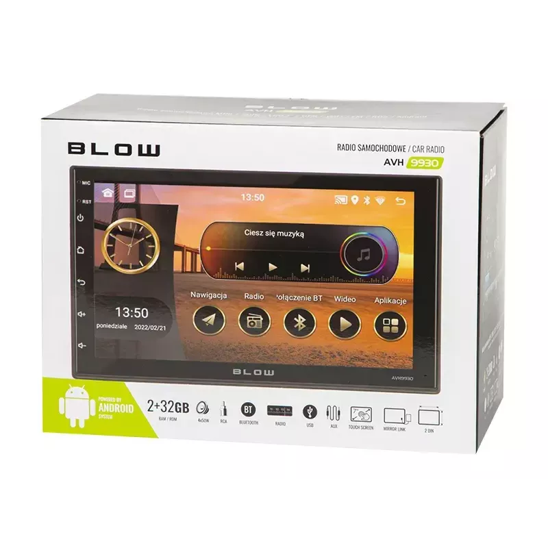 BLOW AVH-9930 autoradio 2DIN, touchscreen da 7", GPS, Android 11, Bluetooth, nera