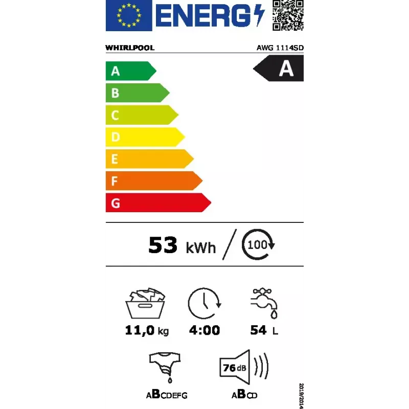 Whirlpool AWG 1114SD lavatrice industriale a libera installazione a carica frontale, 11 kg, 1350 giri/min, argento