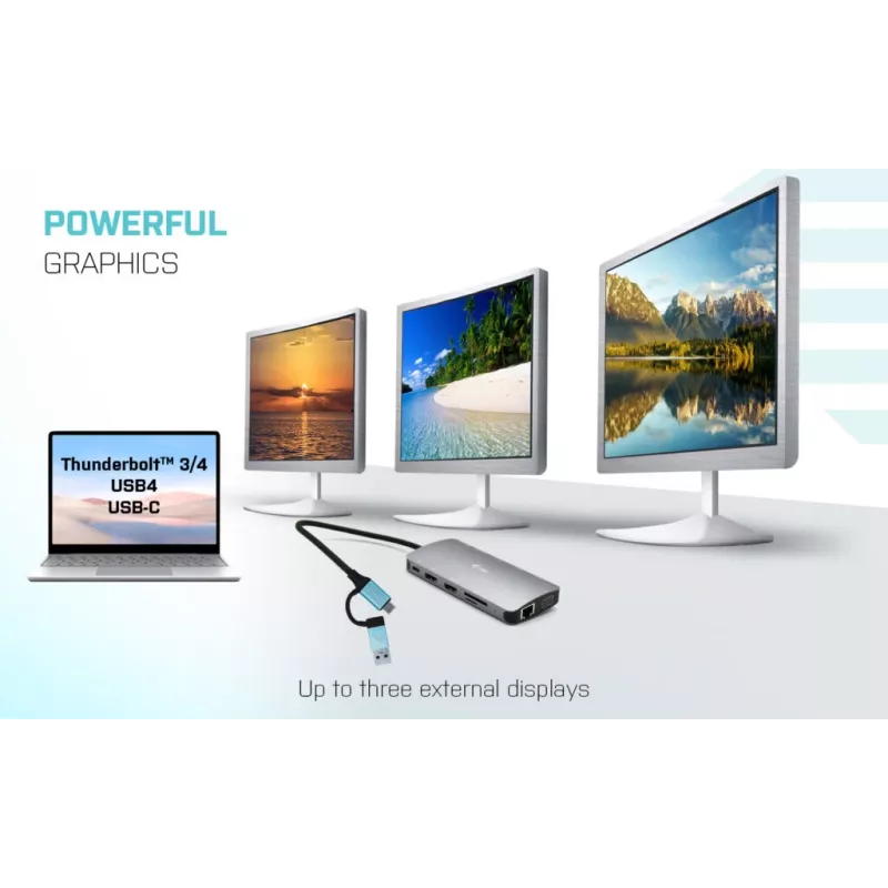 Dock i-tec USB 3.0 USB-C/Thunderbolt 3x Display Metal Nano con LAN + Power Delivery 100 W