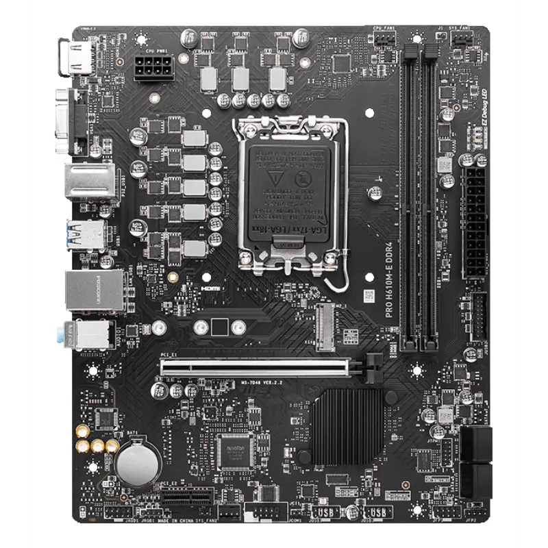 MSI PRO H610M-E DDR4 scheda madre, LGA1700, micro ATX, Intel H610, 2x DDR4 DIMM, max 64GB, M.2, 4x SATA III, HDMI, USB 3.2 Gen 1, Gigabit LAN