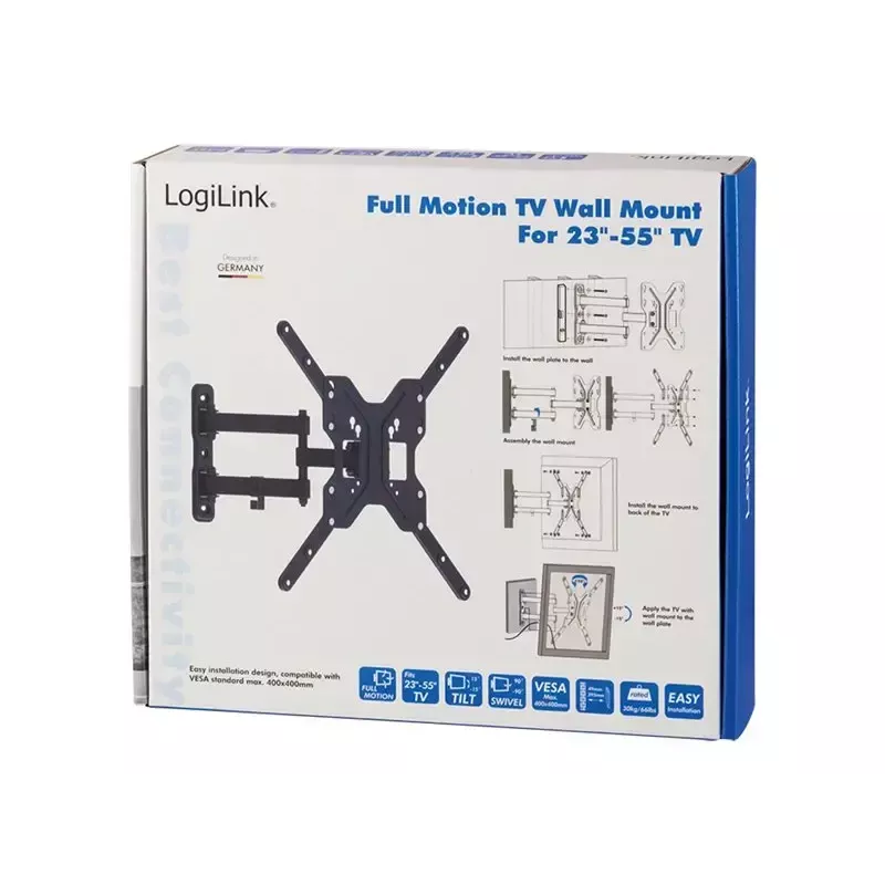 LogiLink BP0016 Supporto TV da parete, 23-55 pollici, inclinabile/orientabile, max 30 kg