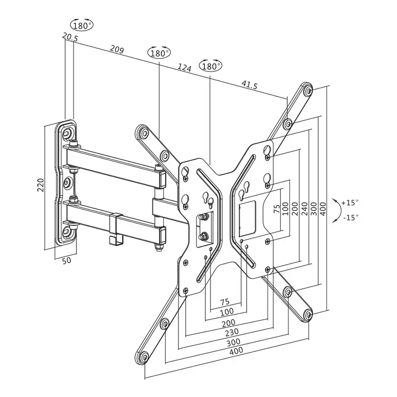 LogiLink BP0016 Supporto TV da parete, 23-55 pollici, inclinabile/orientabile, max 30 kg