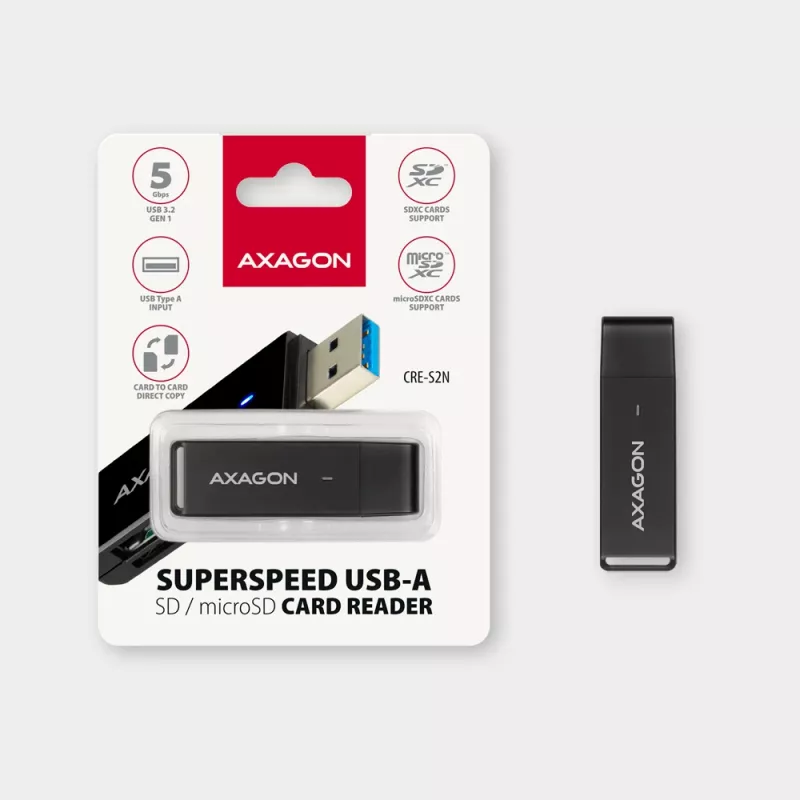 Lettore di schede Axagon CRE-S2N USB 3.2 Gen 1 Type-A nero
