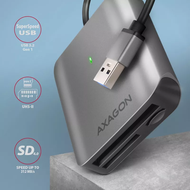 Axagon CRE-S3 lettore di schede esterno USB-A 3.2 Gen 1 3 slot & LUN SD/microSD/CF USB 3.2 Gen 1 (3.1 Gen 1) Type-A grigio
