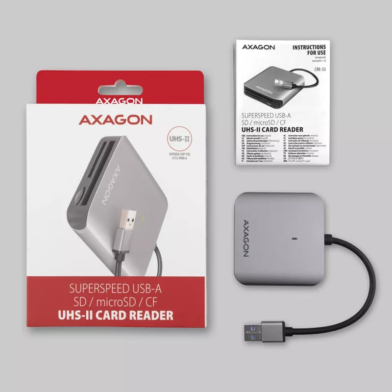 Axagon CRE-S3 lettore di schede esterno USB-A 3.2 Gen 1 3 slot & LUN SD/microSD/CF USB 3.2 Gen 1 (3.1 Gen 1) Type-A grigio