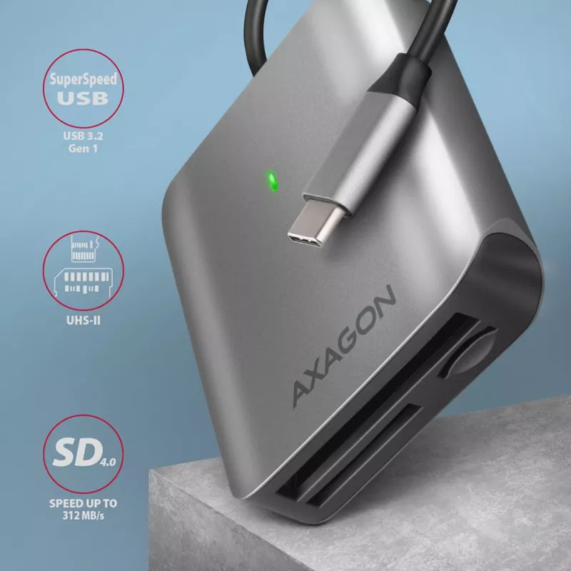 Axagon CRE-S3C lettore di schede di memoria in alluminio high speed USB-C 3.2 Gen 1, 3 slot, UHS-II