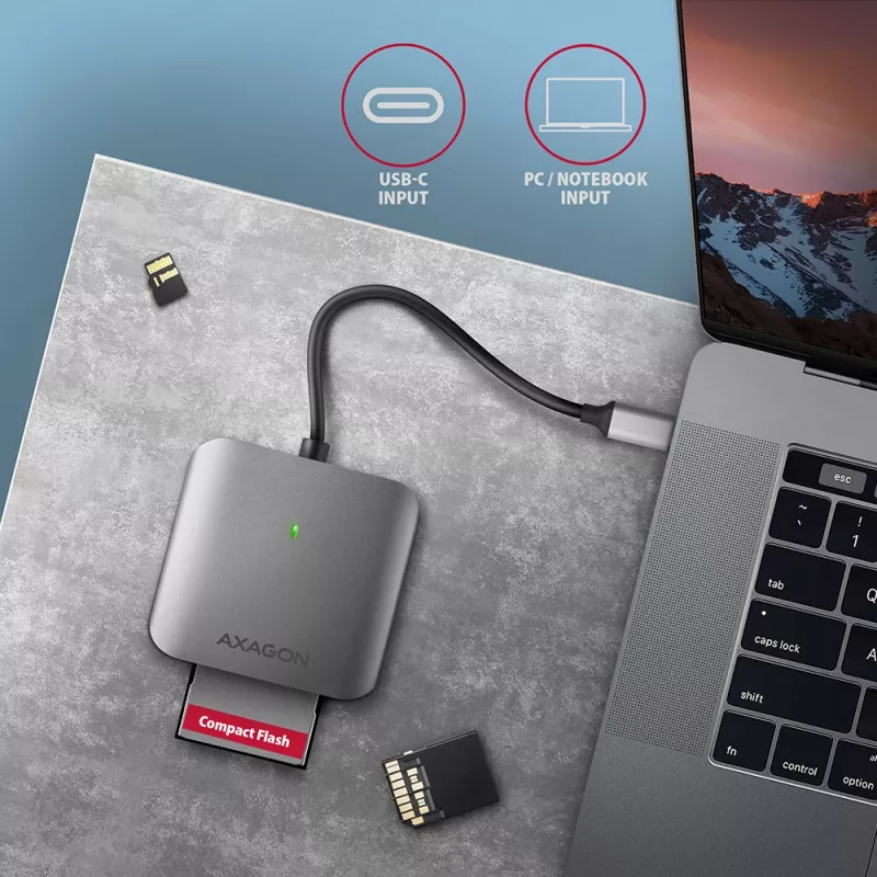 Axagon CRE-S3C lettore di schede di memoria in alluminio high speed USB-C 3.2 Gen 1, 3 slot, UHS-II