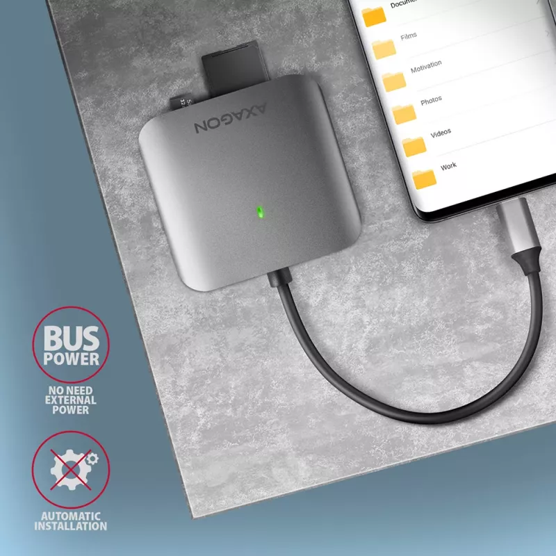 Axagon CRE-S3C lettore di schede di memoria in alluminio high speed USB-C 3.2 Gen 1, 3 slot, UHS-II