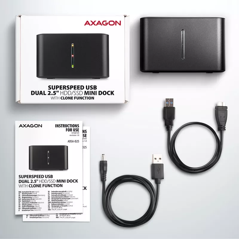 Axagon ADSA-D25 docking station mini SuperSpeed USB DUAL per SSD/HDD 2.5 pollici