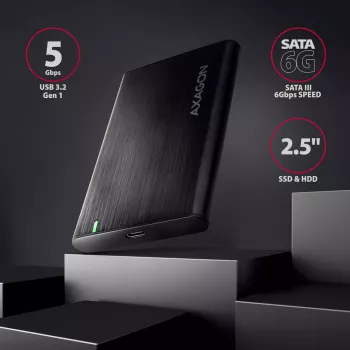 Case per HDD/SSD 2,5 pollici AXAGON EE25-A6C — SATA, USB 3.2 Gen 1 (Type-C & Type-A), alluminio, nero