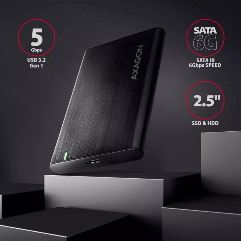 Case per HDD/SSD 2,5 pollici AXAGON EE25-A6C — SATA, USB 3.2 Gen 1 (Type-C & Type-A), alluminio, nero