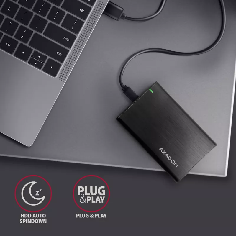 Case per HDD/SSD 2,5 pollici AXAGON EE25-A6C — SATA, USB 3.2 Gen 1 (Type-C & Type-A), alluminio, nero