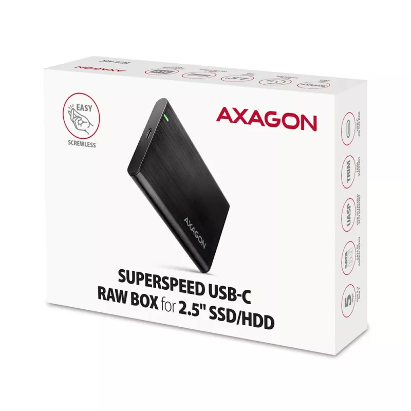 Case per HDD/SSD 2,5 pollici AXAGON EE25-A6C — SATA, USB 3.2 Gen 1 (Type-C & Type-A), alluminio, nero