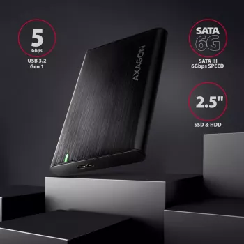 Case per HDD/SSD AXAGON EE25-A6M — SATA 2,5 pollici, USB 3.2 Gen 1 (5 Gbit/s), Micro-USB B a USB Type-A, alluminio, nero