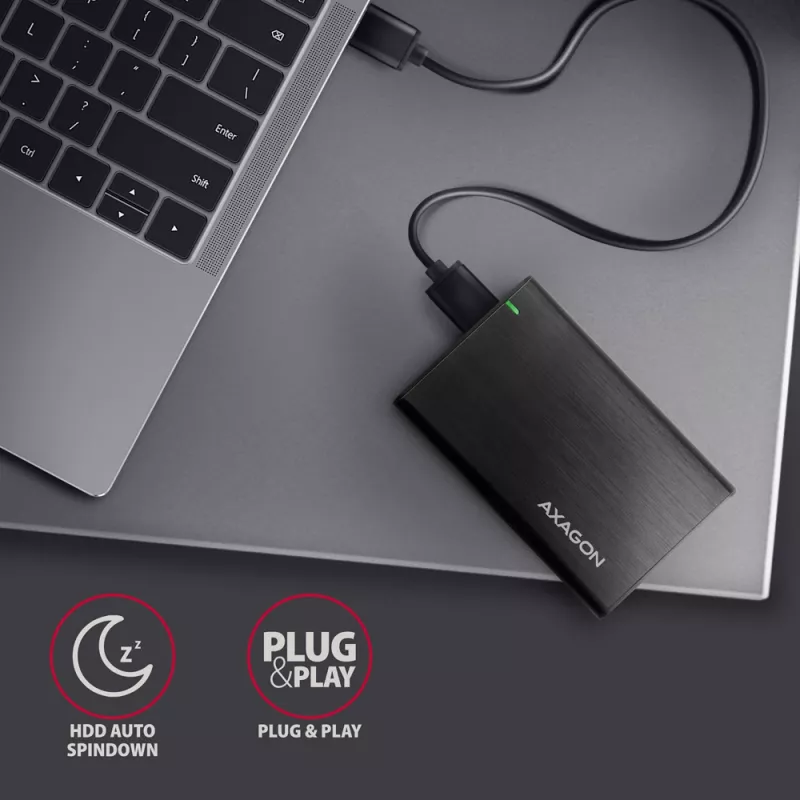 Case per HDD/SSD AXAGON EE25-A6M — SATA 2,5 pollici, USB 3.2 Gen 1 (5 Gbit/s), Micro-USB B a USB Type-A, alluminio, nero