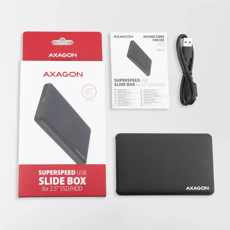 Axagon EE25-SL box esterno senza viti USB 3.2 Gen 1 - SATA 6G per SSD/HDD 2,5 pollici