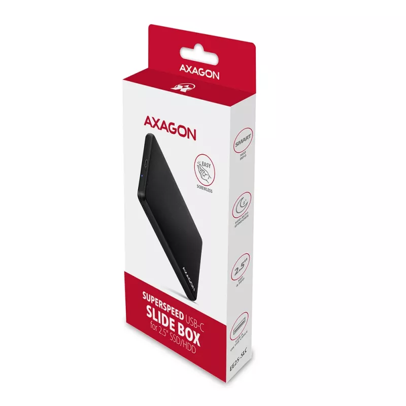 Axagon EE25-SLC case esterno senza viti USB-C 3.2 Gen 1 - SATA 6G per SSD/HDD 2,5 pollici
