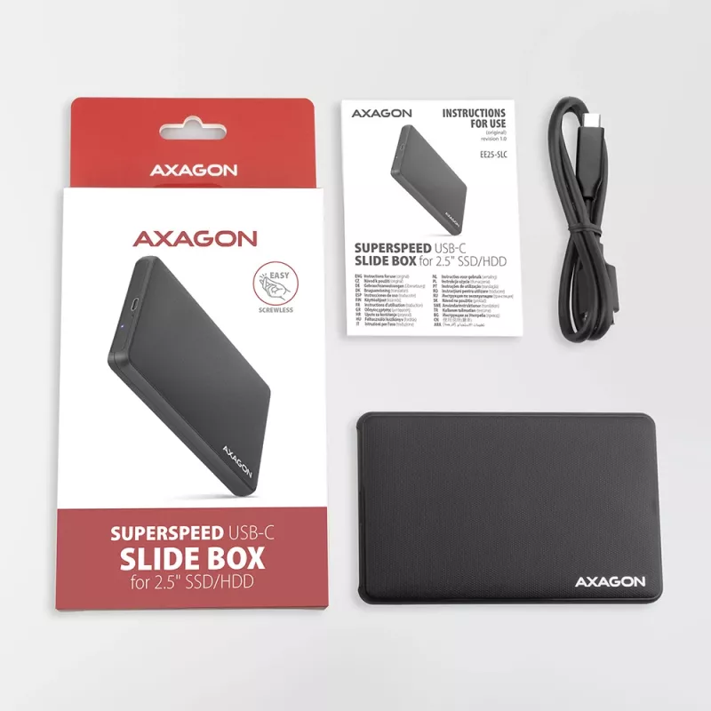 Axagon EE25-SLC case esterno senza viti USB-C 3.2 Gen 1 - SATA 6G per SSD/HDD 2,5 pollici