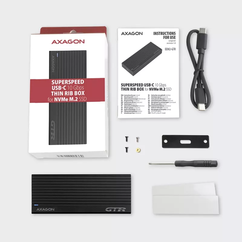 Axagon EEM2-GTR case esterno in metallo USB-C 3.2 Gen 2 per SSD M.2 NVMe