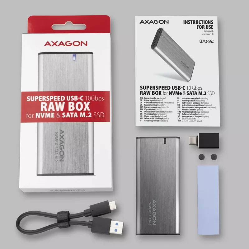 Axagon EEM2-SG2 box RAW SuperSpeed+ USB-C - SSD M.2 NVMe & SATA