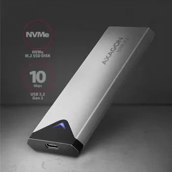 Axagon EEM2-UG2 case esterno in metallo USB-C 10Gbps per SSD M.2 NVMe. Argento
