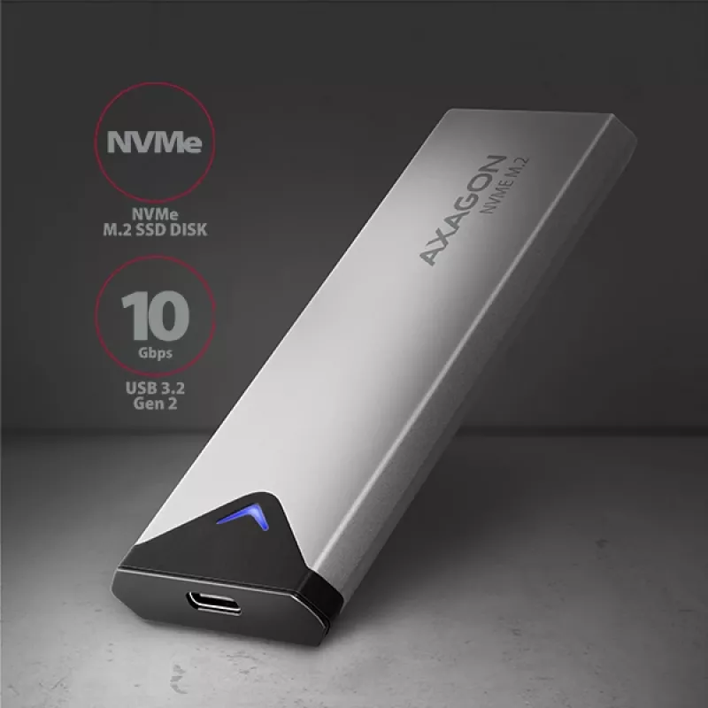 Axagon EEM2-UG2 case esterno in metallo USB-C 10Gbps per SSD M.2 NVMe. Argento