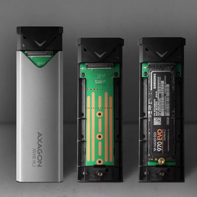 Axagon EEM2-UG2 case esterno in metallo USB-C 10Gbps per SSD M.2 NVMe. Argento