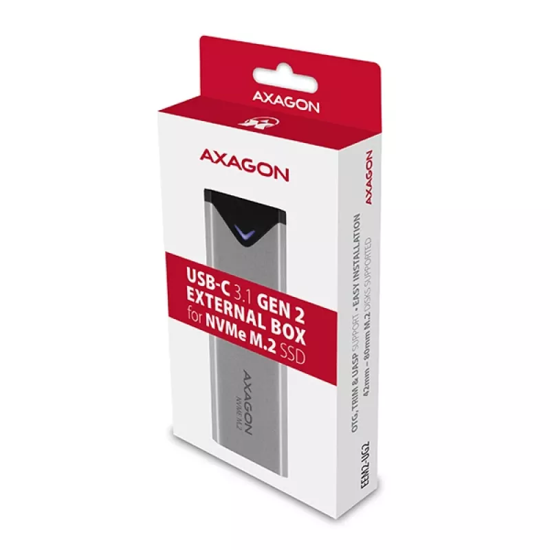 Axagon EEM2-UG2 case esterno in metallo USB-C 10Gbps per SSD M.2 NVMe. Argento